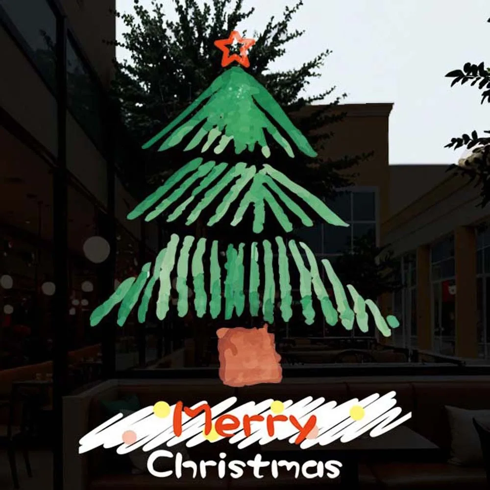 Colorful Christmas Tree Stickers Waterproof Over Size Glass Electrostatic Film Portable Visible on Both Sides