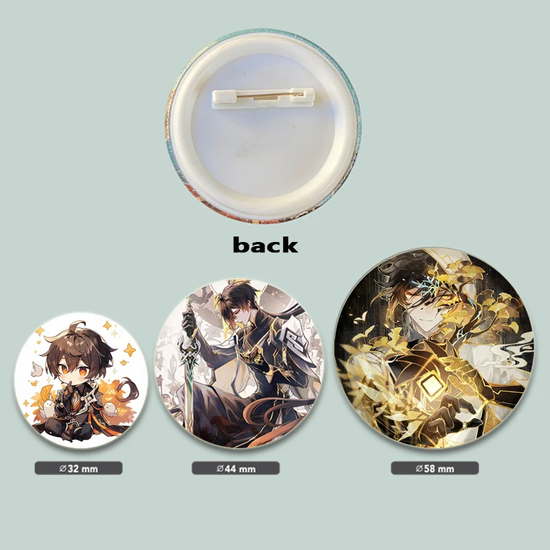 Genshin Impact Zhongli 32/44/58mm Pin for Backpacks Round Plastic Brooches Creative Cartoon Figure Badge Gifts