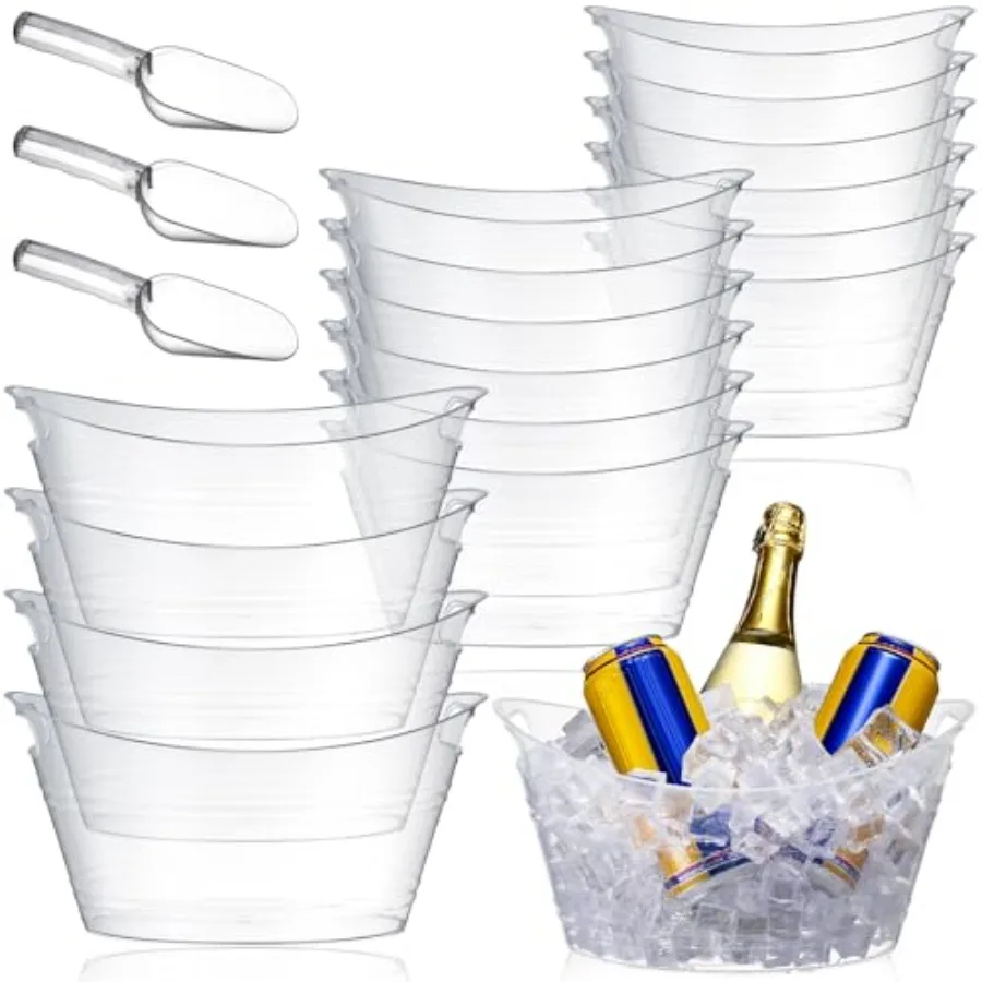 

Geelin 12 Pcs Plastic Ice Bucket Ice Tub Clear Wine Champagne Wine Bucket Beer Drink Cooler Chiller Bin Parties Oval Storage Tu