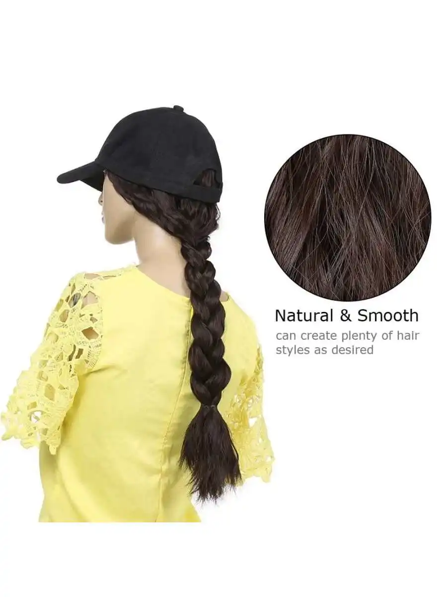 Wig Dark Brown Baseball Cap with Synthetic Natural Wavy Hai Attached Women Adjustable Hats Long Wavy