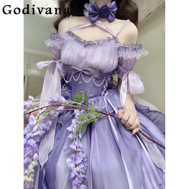

Gradient Purple Lolita Wedding Dress for Women Lolita Runaway Princess Dress Female Summer Beautiful Fairy Short Party Dress