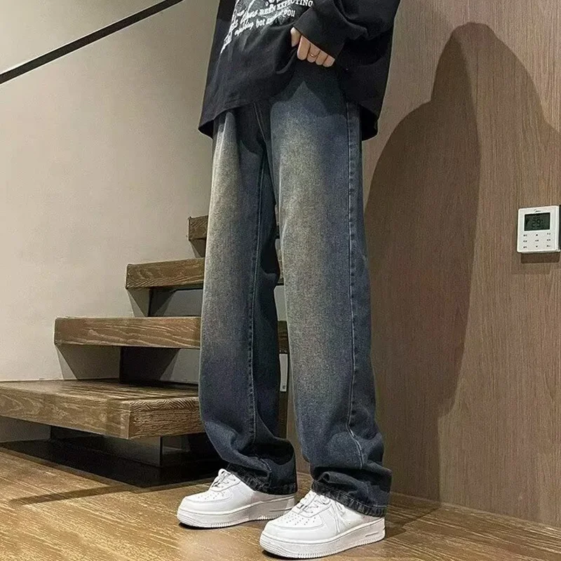 

Fashion Men Straight Leg Work Wear Jeans Male Classic Vintage Outside Casual Denim Pants Daily Simple Streetwear Denim Trousers