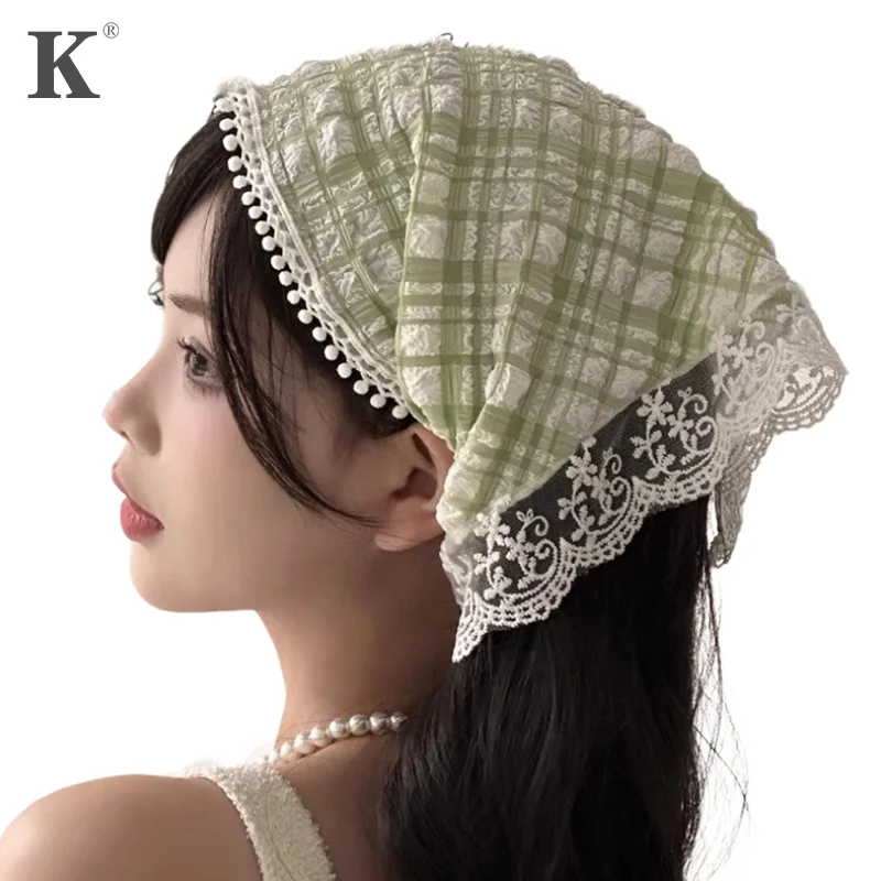 Korean Ins Triangle Lace Hair Scarf Women Retro Hair Bands Vintage Triangular Headscarf Girls Elegant Headwear Hair Accessories