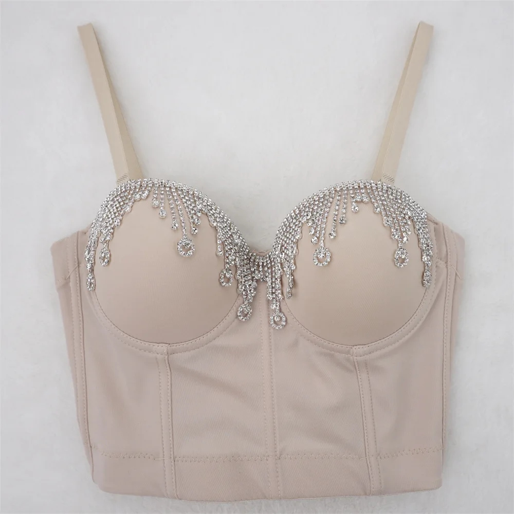 

Nightclub Sexy Diamond-Embedded Tassel Suspender Vest Hot Girl Pure Desire Wind Outer Wear Bra-Style Short Backless Tube Top