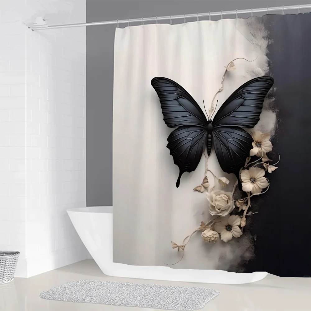 Butterfly Illustration Bathroom Shower Curtain Waterproof Curtains for Houses Rooms Folding Partition Accessories Bath Bedrooms