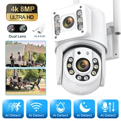 8MP Dual Lens IP Wifi PTZ Cameras Four Screens Full Color Night Vision Security Human Detection Audio Tracking Surveillance Cam