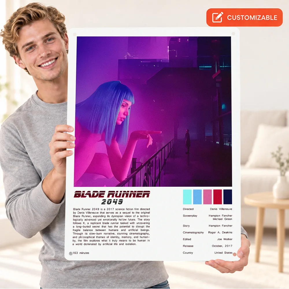 Blade Runner 2049 Hologram Woman Aluminum Poster Personalized Metal Sign Illustrated Wall Art For Home Office, Movie Buff Gift