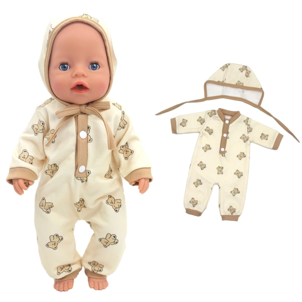 43cm Doll Outfits for 17-18inch Baby New Born Suit 18 Inch Girl Doll Bear Jumpsuit with Hat Clothes Set Accessories Holiday Gift