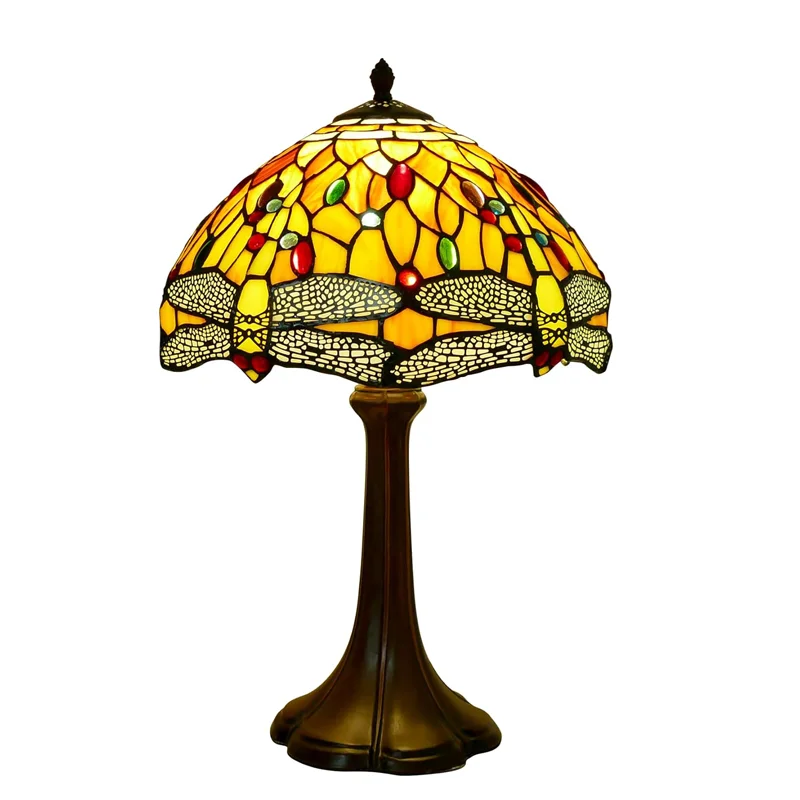 

Style Table Lamp Reddish-Brown Dragonfly Stained Glas Lamp Vintage Lamp Gifts for Bedroom Living Room