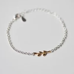Personality New Art 925 Sterling Silver Jewelry Female Simple Bar Leaves gold High-quality Popular Bracelet