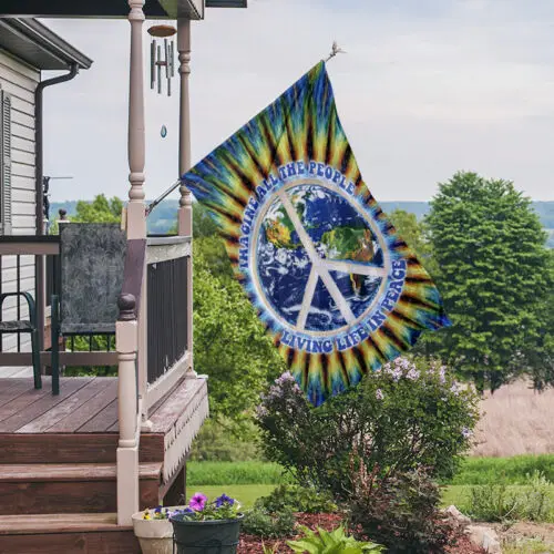 Peace sign earth Flag, Imagine All The People  Living Life In Peace Garden Flag