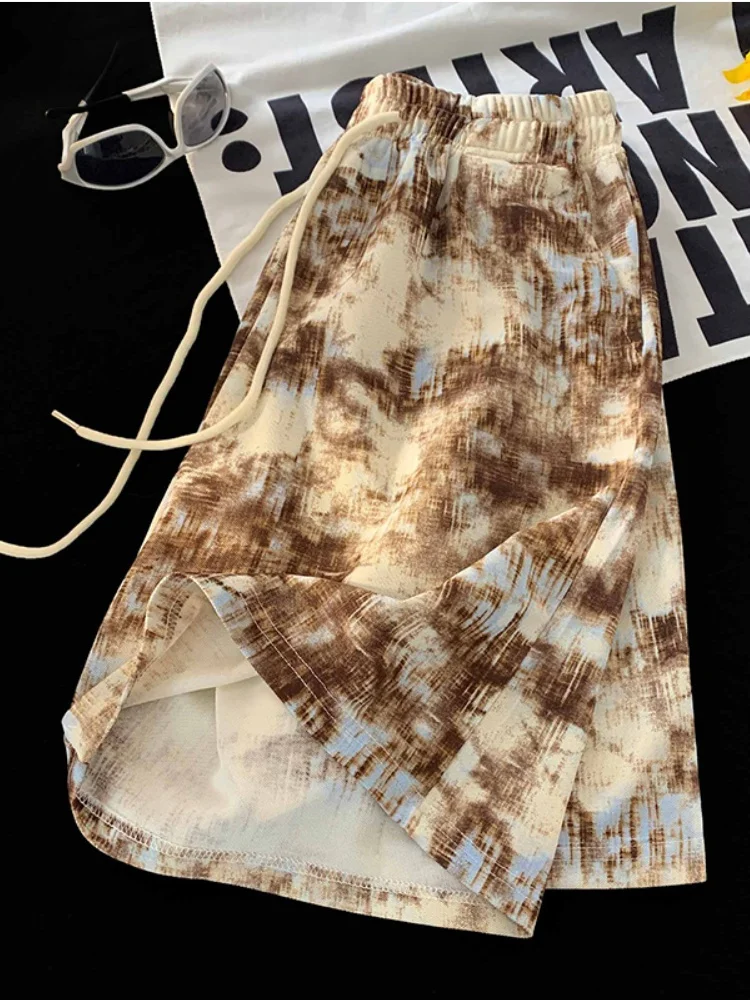 

Tie-Dye Ice Silk orts Men's Summer Thin Qui Dry Five-Quarter Loose Fit Beach Pants Straight Leg Comfortable Breathable