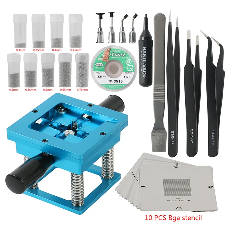 

Blue BGA Reballing Station With Hand Shank BGA Tin Fixture BGA Reballing Kit+90*90mm Universal Bga Stencil+solder Paste+tweezer