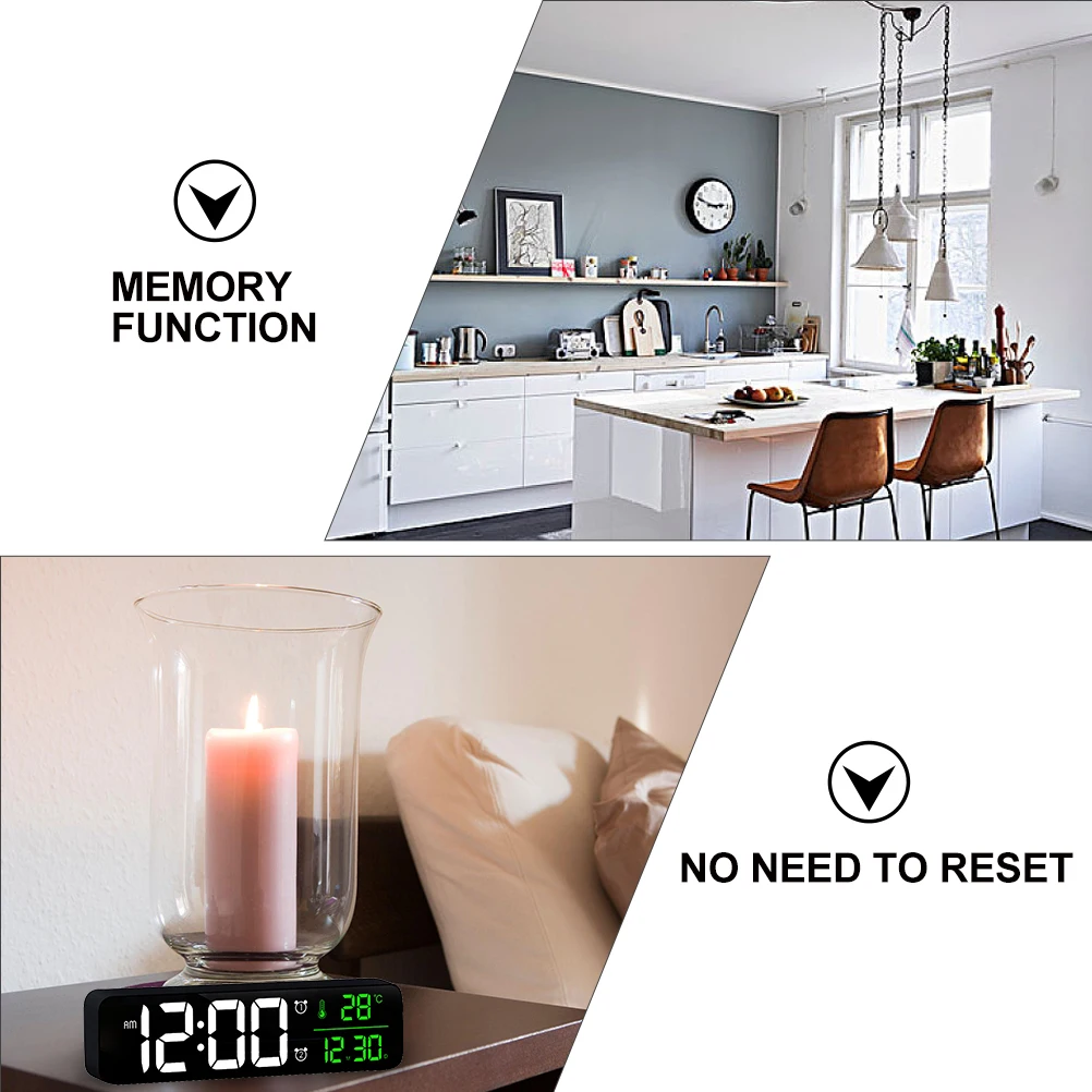 

LED Digital Alarm Clock Large Screen Display Time Date Temperature 24H 12H Conversion Memory Function 40 Ringtones Bedroom Night