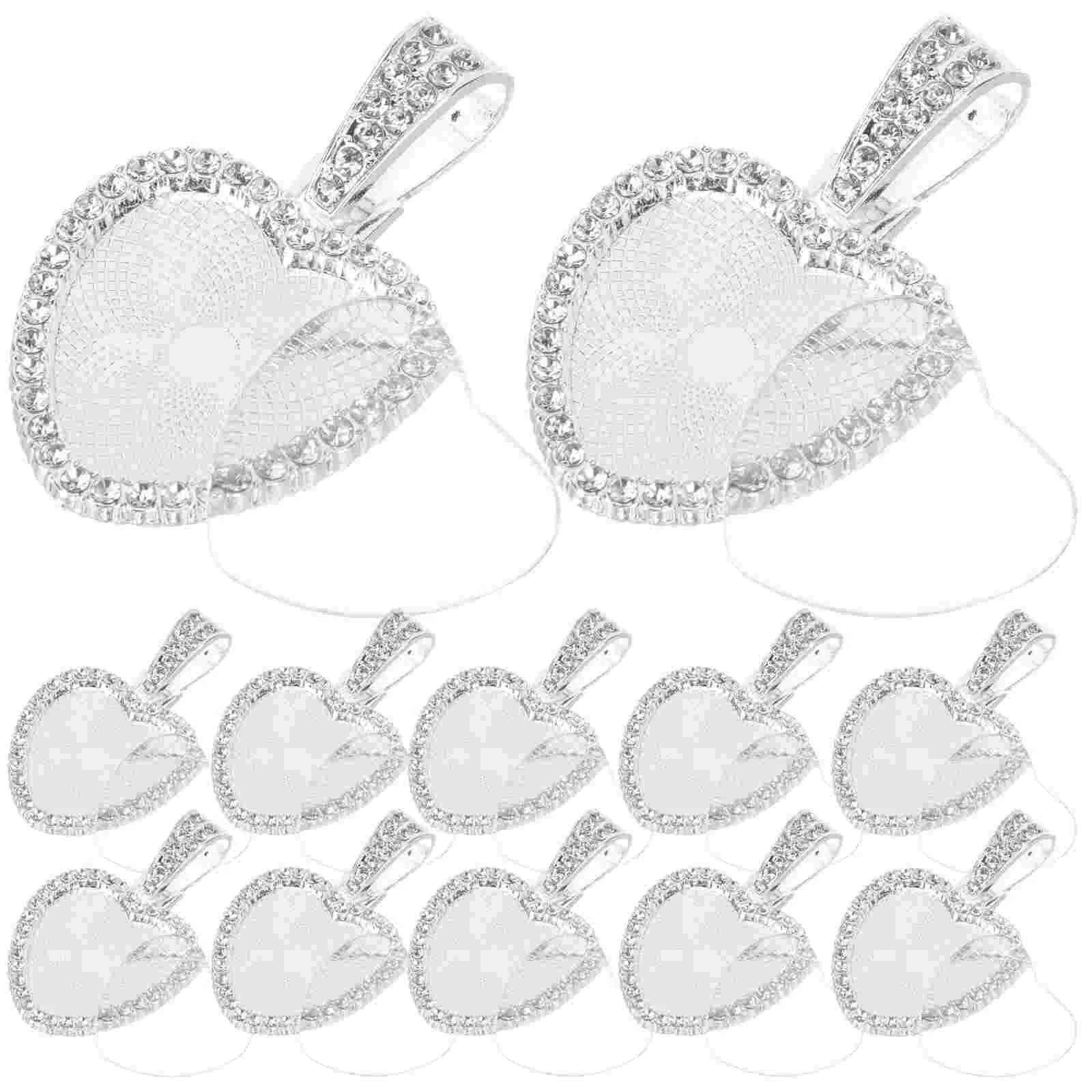 

12 Set Locket Rhinestone Sublimation Pendant Tray Craft Trays Dome Bezel Charm Alloy Heart Shape