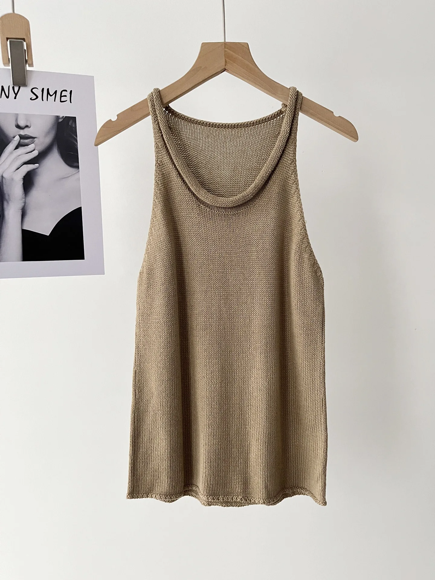 

Summer Women's Basic Cuffed U-Neck Knit Vest Sleeveless Short Knitwear Tank Top for Female Holiday