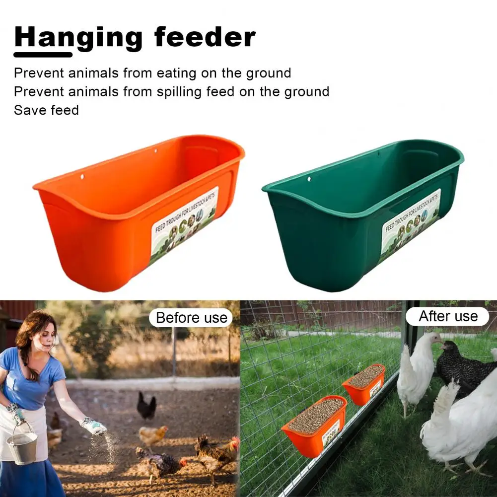 Spill-proof Livestock Feeder Durable Hanging Fence Feeder Capacity Spill-proof Chicken Duck Goose Feed Trough for Automatic