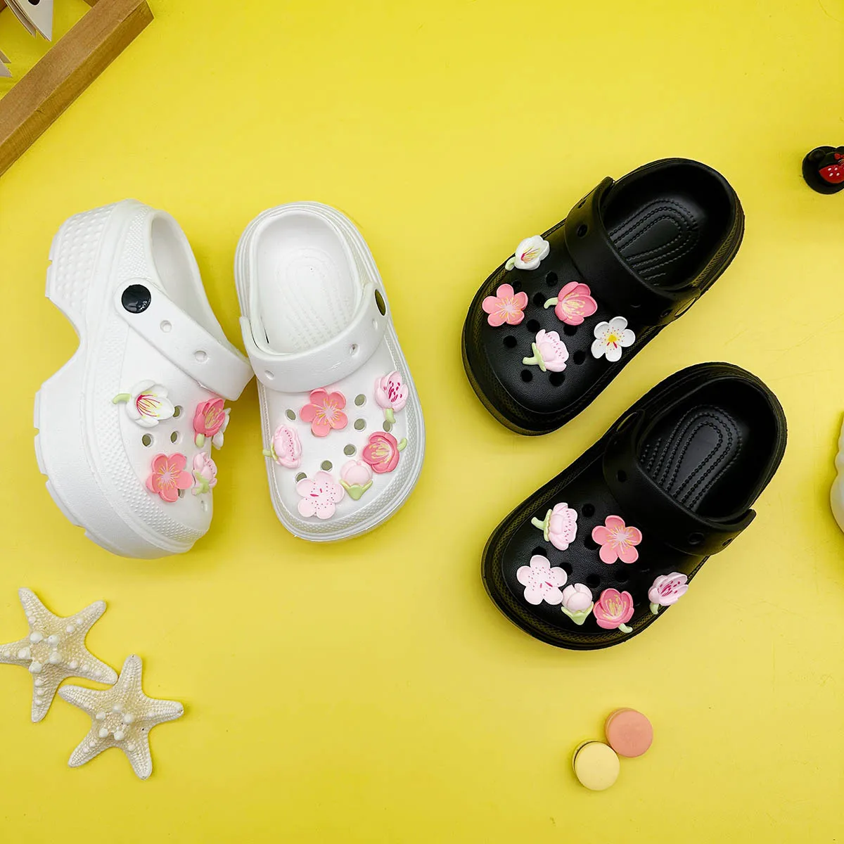 New Style Cartoon Cherry Blossom Clogs for Boys and Girls, Soft-Soled Non-Slip Closed-Toe Sandals 2310