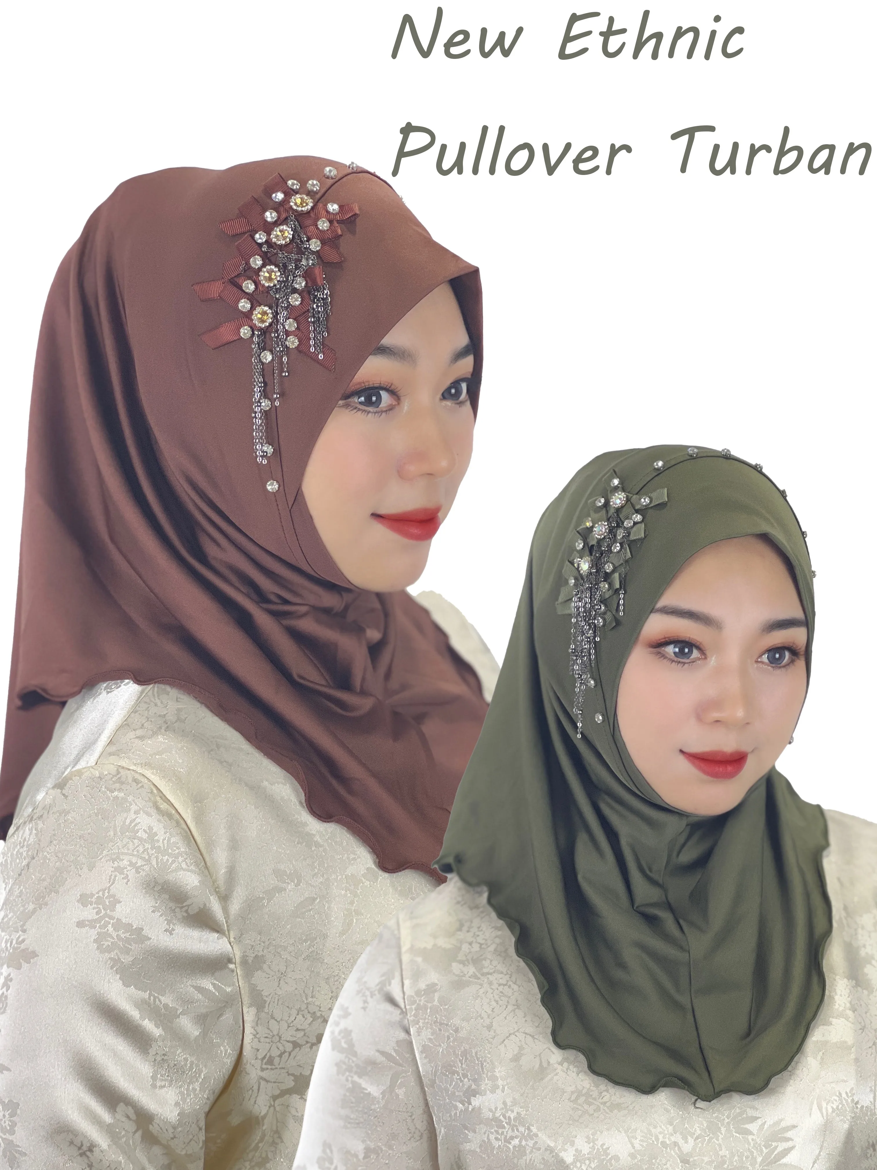 Foulard respirant à température constante pour femme, coiffure du Moyen-Orient, élastique, diamant chaud, nœud en diamant, motif simple, chapeau, châle