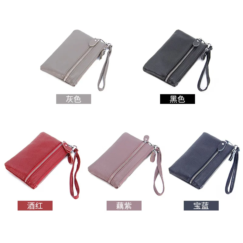 Western cowhide Leather Super thin Women Wallet Phone Bag Large Capacity Zipper Purse for Ladies