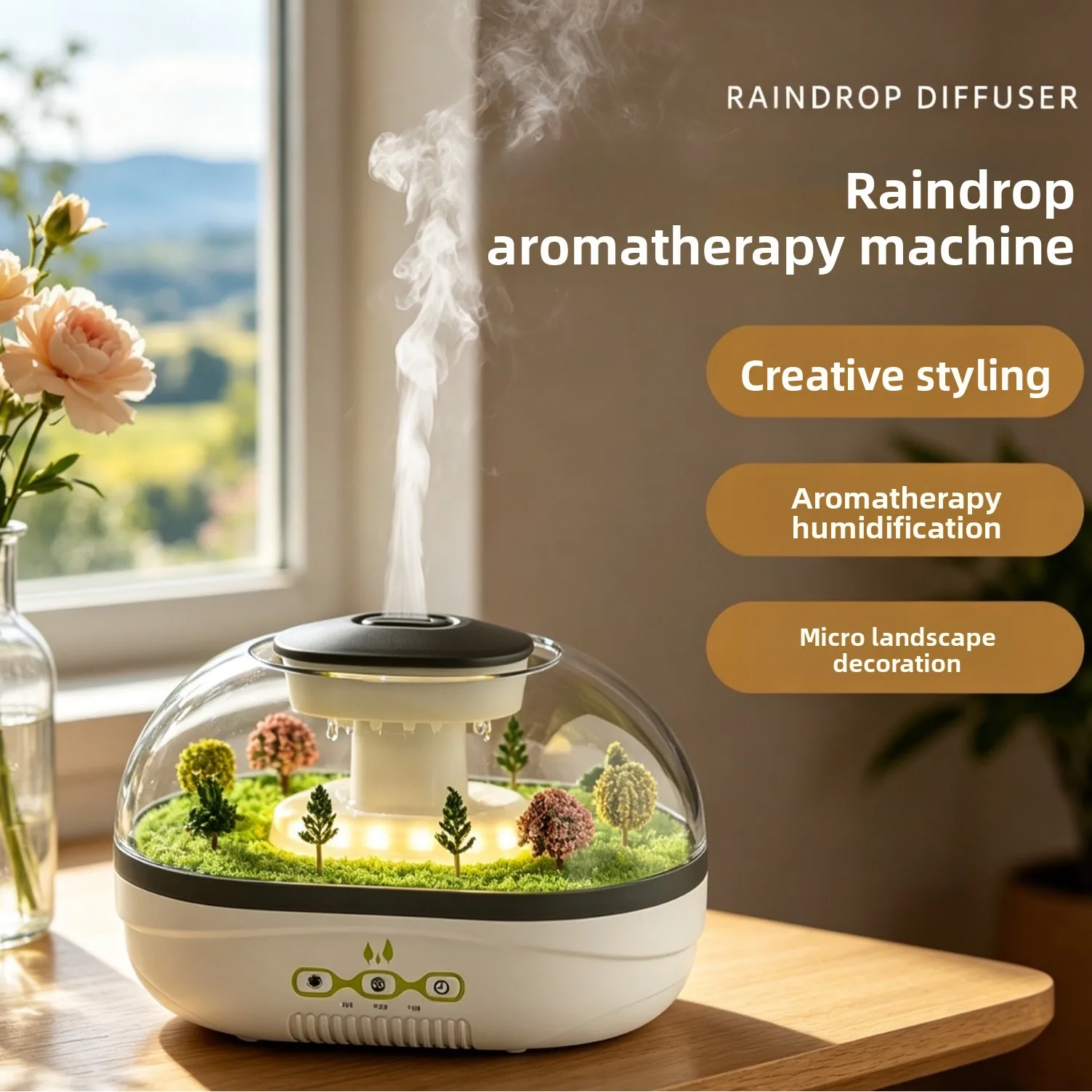Micro Landscape Raindrop Humidifier Output Mist Green Plant Aroma Diffuser Decorative Desktop Humidifier for Christmas Gift
