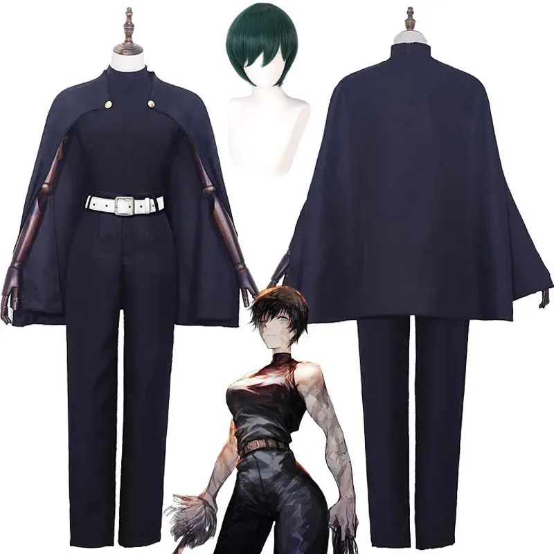 

XT8Comic Jujutsu Kaisen Zenin Maki Anime Cosplay Costume Uniforms Cloak Green Short Wig Shibuya Incident Arc Halloween WomeXT6@!