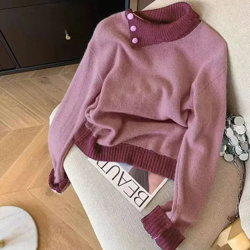 

Autumn Winter Vintage Solid Loose Warm Wool Pullovers Women's Fashion Simple Chic Commute Comfortable Soft Knit Sweaters