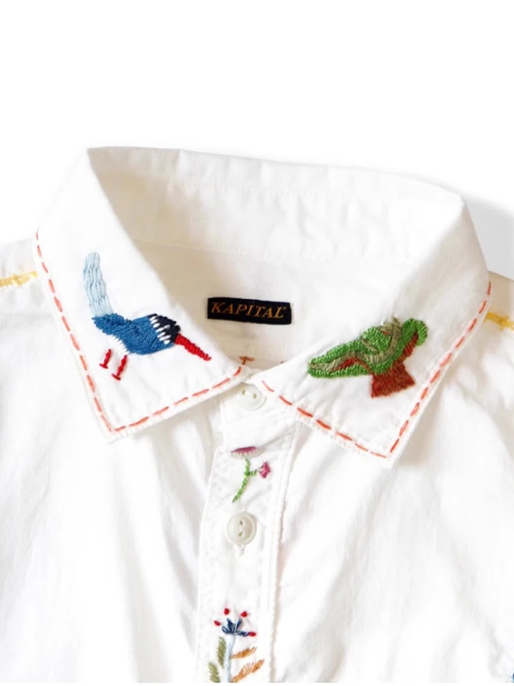 Csa KAPITAL de manga larga bordada para hombre y mujer, cuello informal, patrón floral de pájaros, resistente al desgaste,...