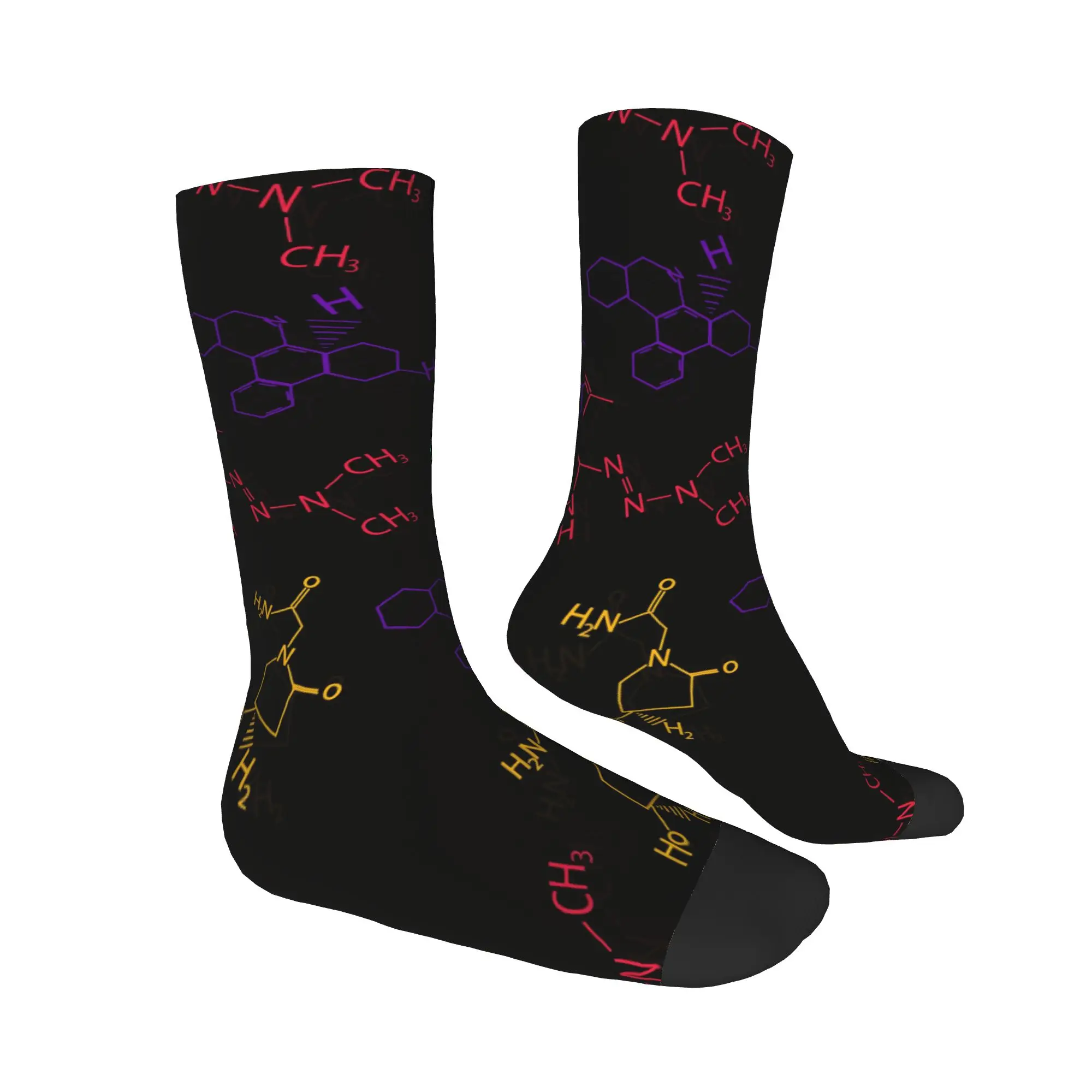 Chemical Molecular Formula Stockings  Pattern Gothic Socks Spring Anti Slip Socks Adults Men Outdoor Sports Medium Soft Socks