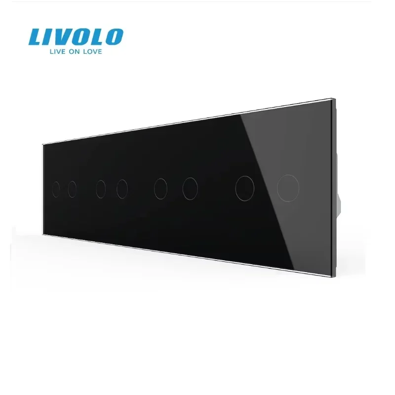 Touch Switch Livolo EU Standard Luxury Quadruple Crystal Glass Panel 8 Gang 1 Way Wall Switch 293mmx80mm