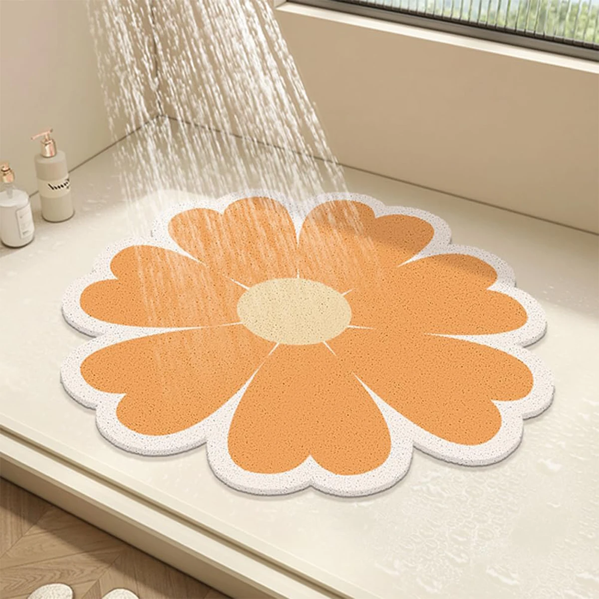 

Round Shower Mat Flower Bath Mat for Inside Shower,PVC Loofah Bathroom Floor Mat,Non-Slip Bathmat Anti Mould Shower Mat