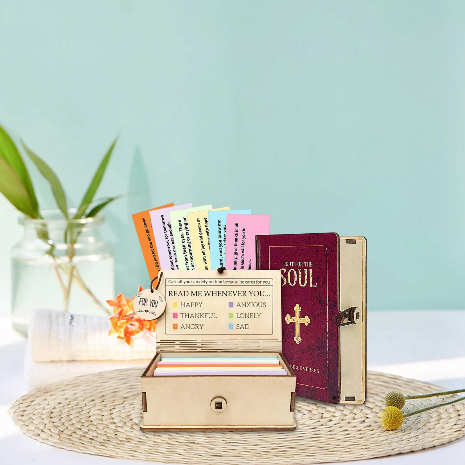 Деревянная коробка для библейских стихов с 150 молитвенными карточками, коробка для хранения заметок ручной работы, вдохновляющая коробка для письма, подарок для домашнего сбора