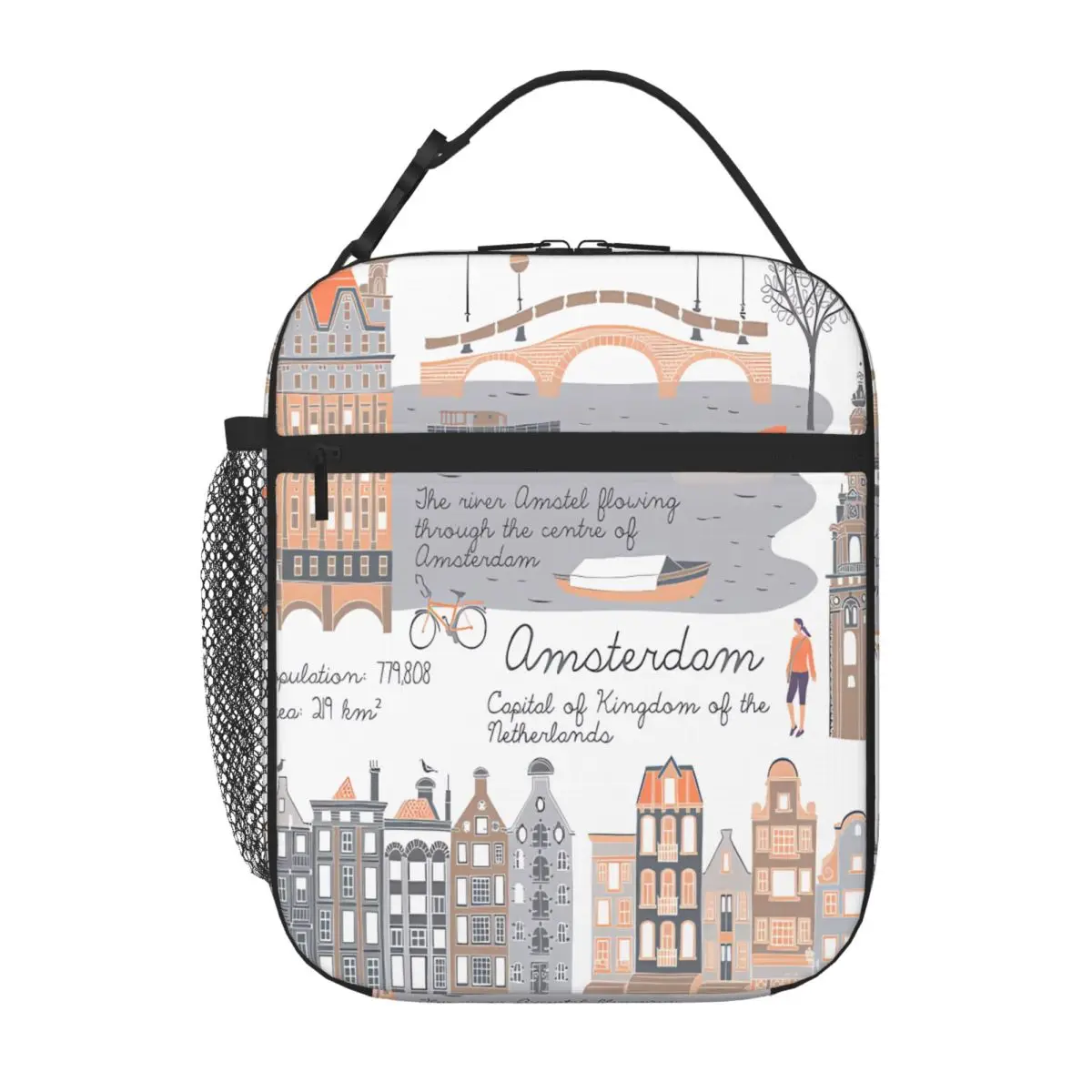 Bestselling Amsterdam Print Design Lavandaart Tropical Insulated Lunch Pouch Short Journey Waterproof Lunch Bag