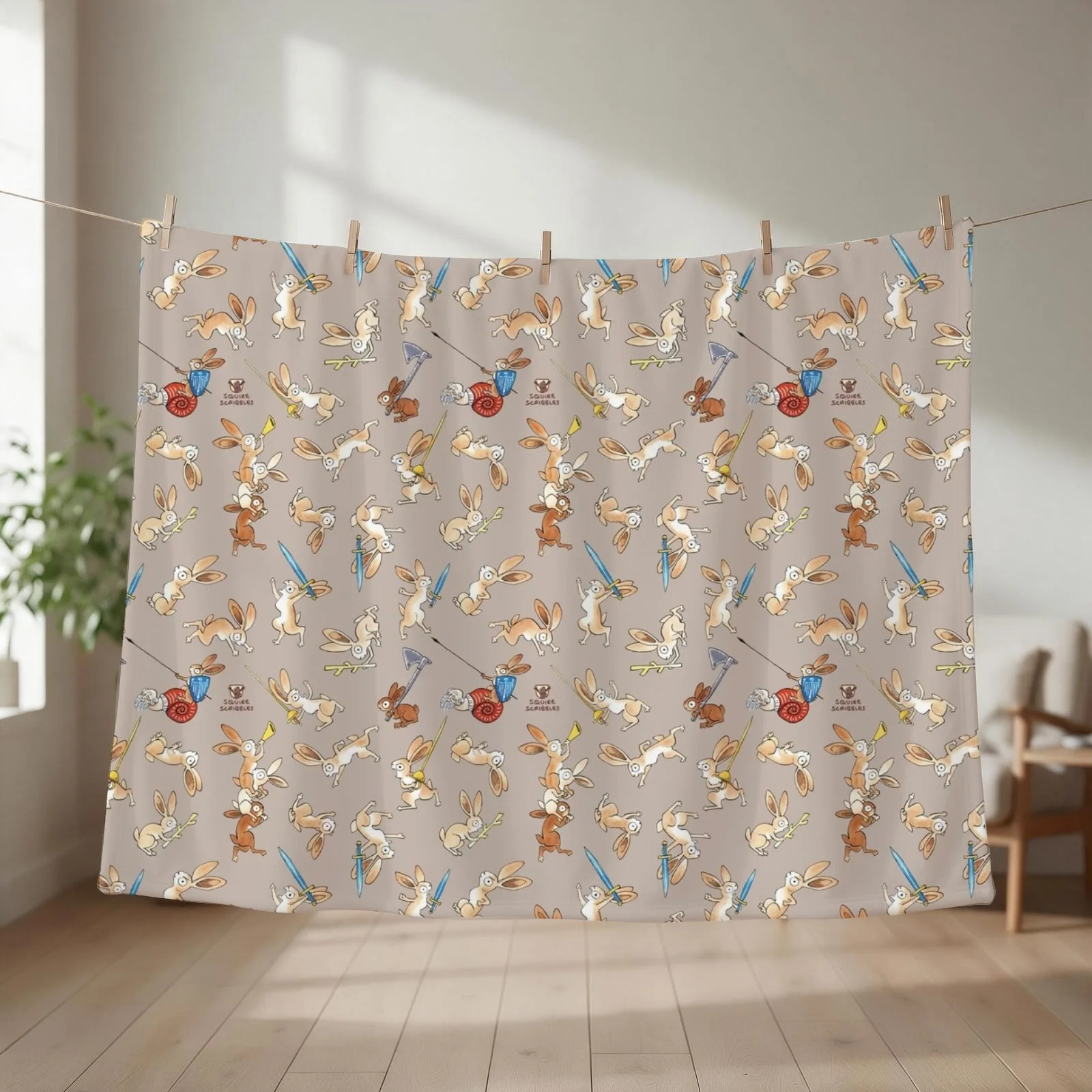 Medieval Rabbits - WARM GREY version Throw Blanket Decorative Sofas Luxury Designer Beach Decorative Throw Blankets