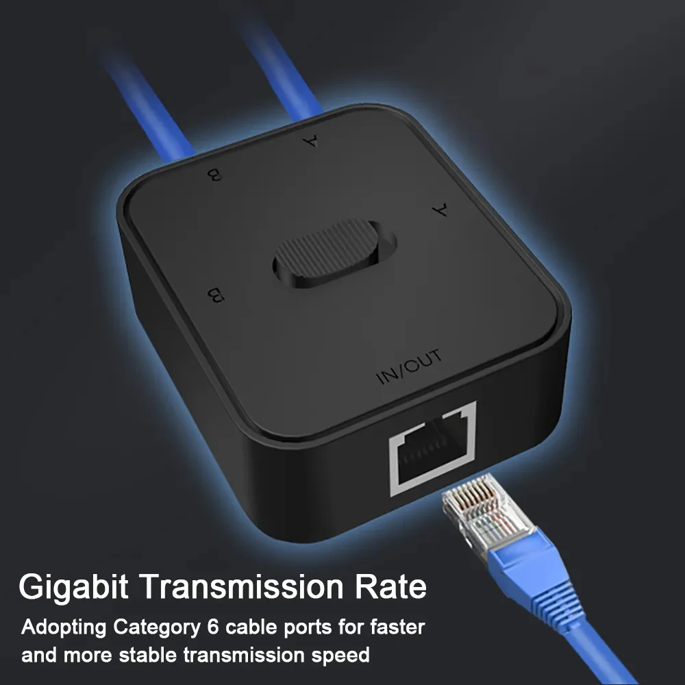 Seletor do prolongamento do cabo do divisor da rede, poder livre, conector do adaptador de 2 vias, gigabit, RJ45, 1000Mbps