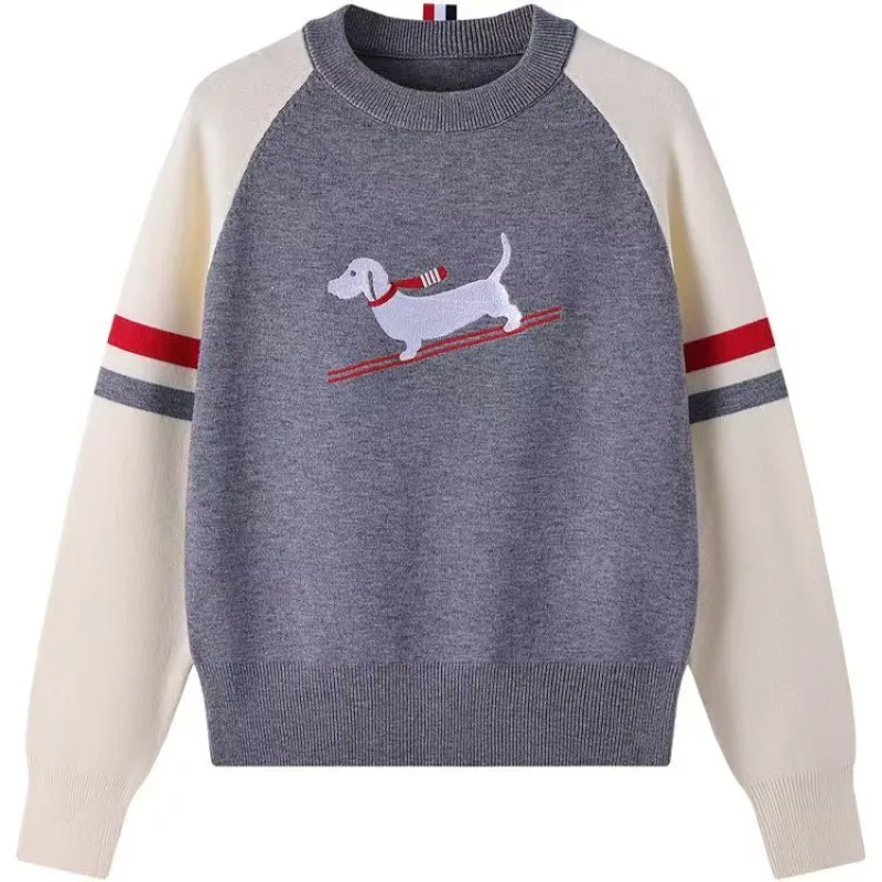 Autumn Women's Golf Wear Luxury Puppy Embroidery Patchwork Golf Sweater Women Long Sleeve Korean Windproof Golf Knitted Jumpers