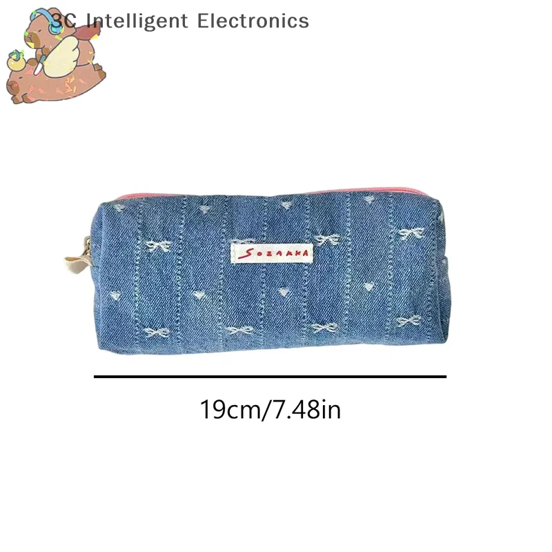 Ins Style Denim Pencil Case Cute Multi Functional Large Capacity Stationery Organizer Storage Bag Student Pen Bag Makeup Bag
