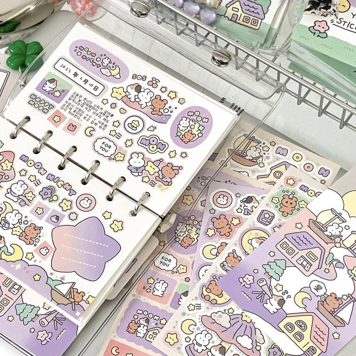 Cute Cartoon Graffiti Rabbit Bear Sticker Ins Korean Goo Card Hand Account Christmas DIY Decoration Creative Sticker
