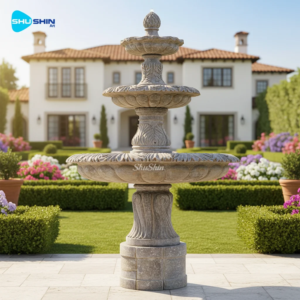 Brown Marble Fountain a Large Roman Column Fountain  Pure Natural Marble  Exclusive for Luxury Villa Courtyards