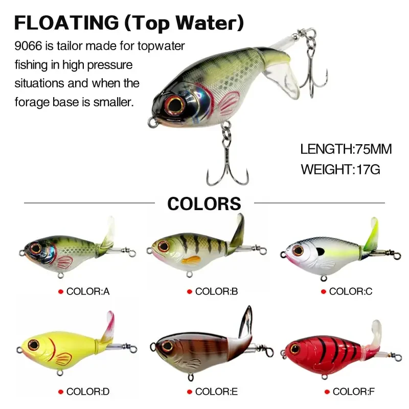 Whopper Popper – Señuelo topwater artificial para pesca suave cola giratoria 75mm - imagen 4