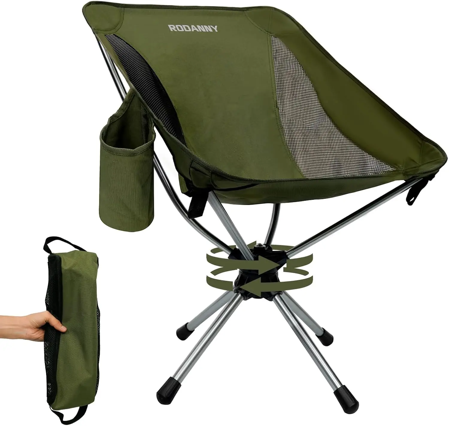 

Camping Chairs 360° Swivel Foldable, Portable Outdoor Chair for Hiking Fishing Picnic, Supports 305 LBS, Lightweight Green