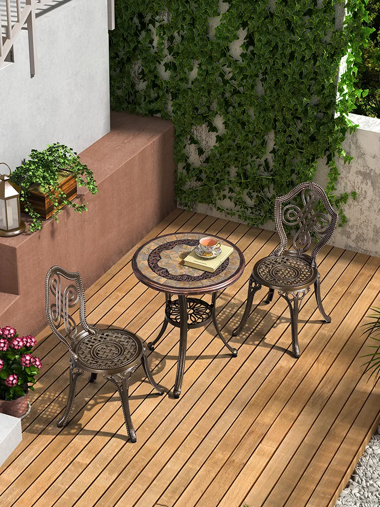 Small Table and Chair Garden Tea Table Tea Combination Courtyard Cast Aluminum Table and Chair Three piece Set