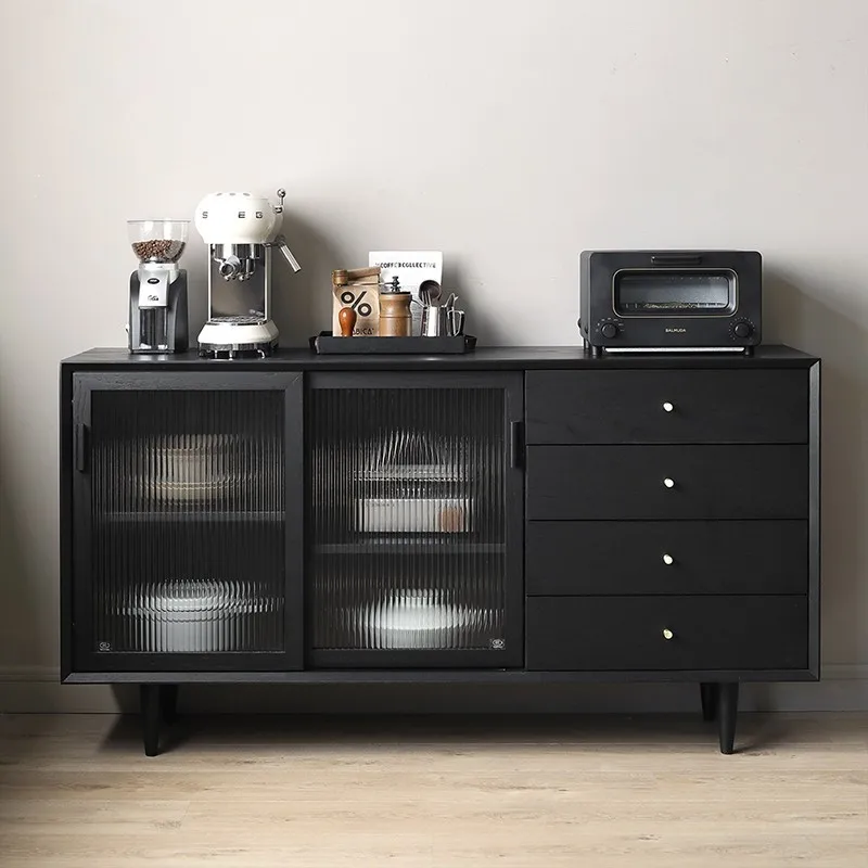 Solid wood sideboard, living room, pantry, B&B, multi-functional storage cabinet, black storage cabinet