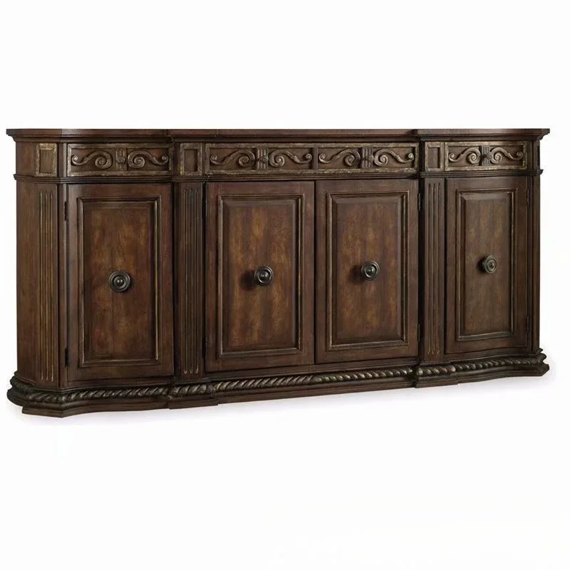 

American oak solid wood entrance villa retro old carved dining side cabinet, storage foyer decorative cabinet