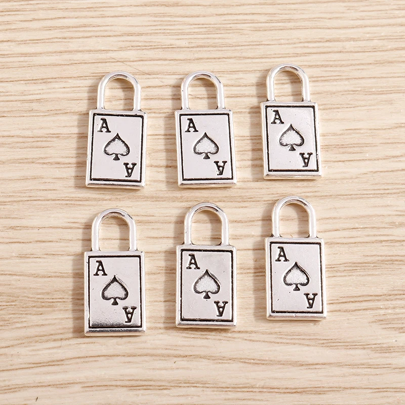 Tusember 20Pcs 9*19mm Fashion Silver Plated Ace Poker Card Charms For Metal Alloy DIY Necklace Bracelet Earrings Marking Supply