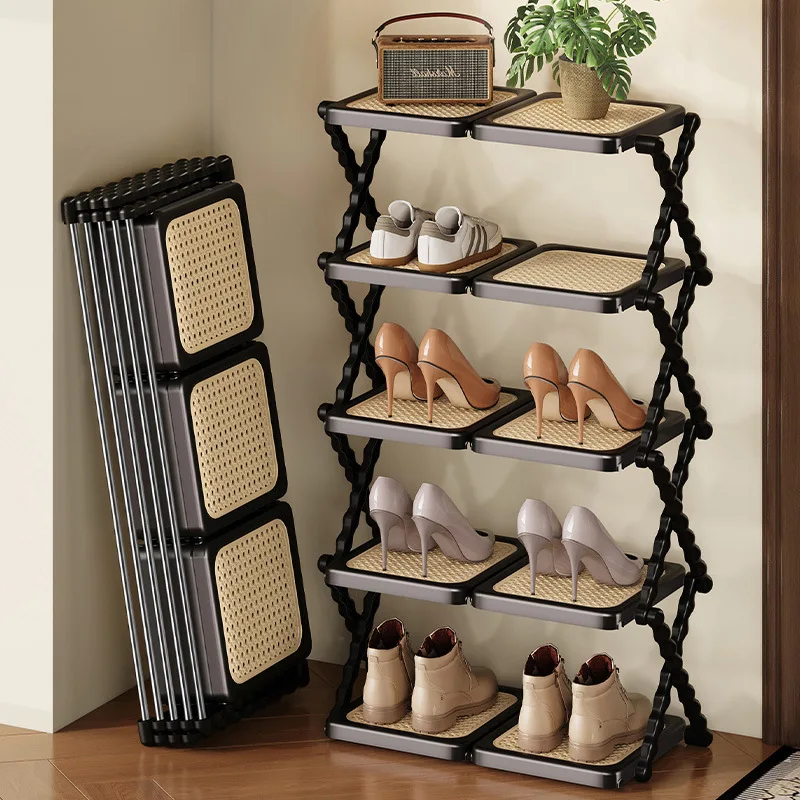 */*Rattan Folding Shoe Rack High Value Dormitory Porch Multi-layer Rack Medium Ancient Style Simple And Easy To Install New Shoe