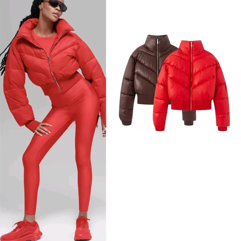 

Spring New Arrival Women's Commuter Style Long Sleeve Zipper Thickened Cotton Jacket Coat Stand Collar Short Warm Outerwear