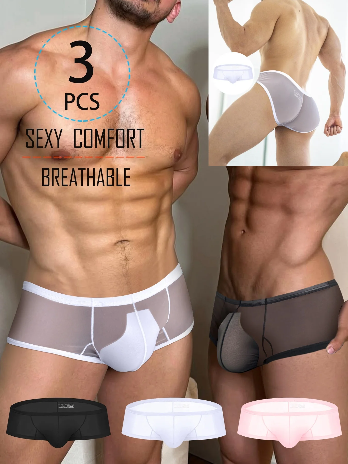 

Men's Ice Silk Triangle Underwear - Sexy Sheer & Ultra Thin Low-Rise Briefs, Breathable Quick-Dry High Elastic Sports Underpants