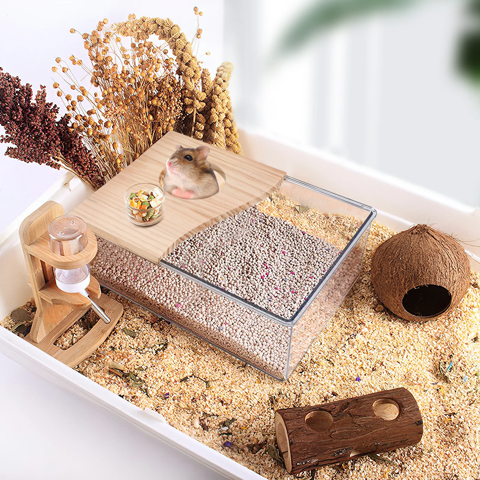 1 個砂浴ボックスアクリル透明小型ペットトイレハムスター浴槽入浴遊び掘りコンテナラットチンチラ用