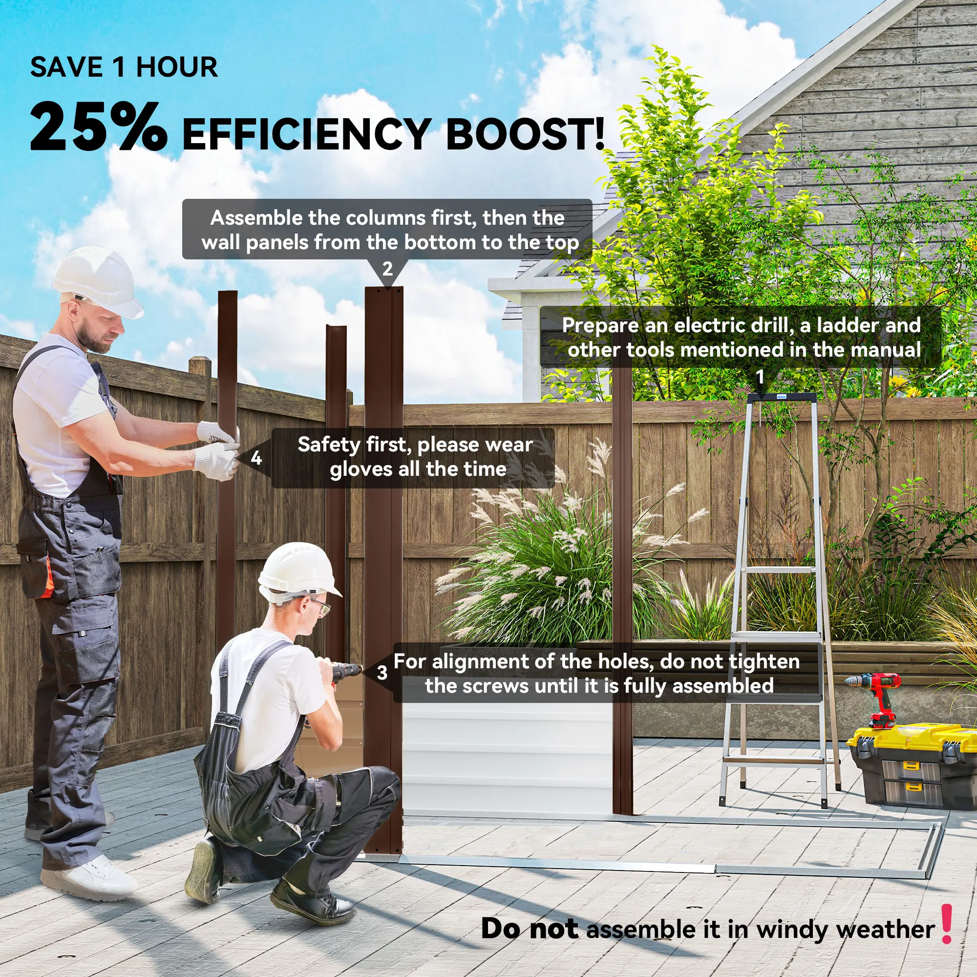 6.2 X 4.3ft Garden Metal Shed with Ventilation Slots for Garden, Patio, Oak
